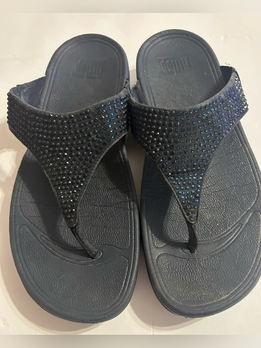 FitFlop navy Rhinestone T-Strap Women's Sandals